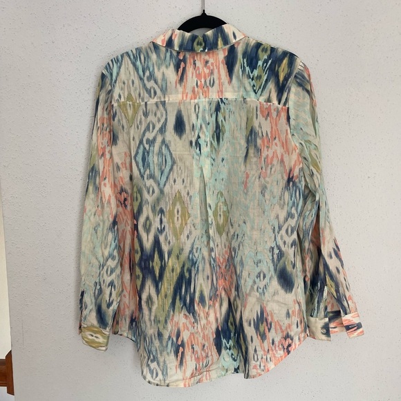 Chico's Green and Pink 3/4 Sleeve Button Down Shirt - Picture 5 of 6